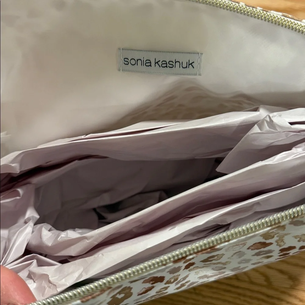 Sonia Kashuk Large Gold White Animal Print Cosmetic & Small mesh cosmetic bags